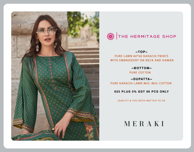 Meraki By The Hermitage Shop Lawn Cotton Karachi Printed Dress Material Wholesale Online
